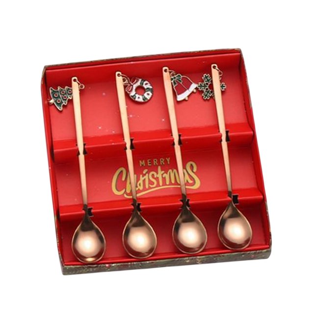 4 Piezas Cucharas de Comedor Temáticas de Navidad Vajilla con Colgantes de Navidad Caja de Regalo Cucharillas para Fiesta de Inauguración de Navidad rosa Baoblaze cuchara de cena