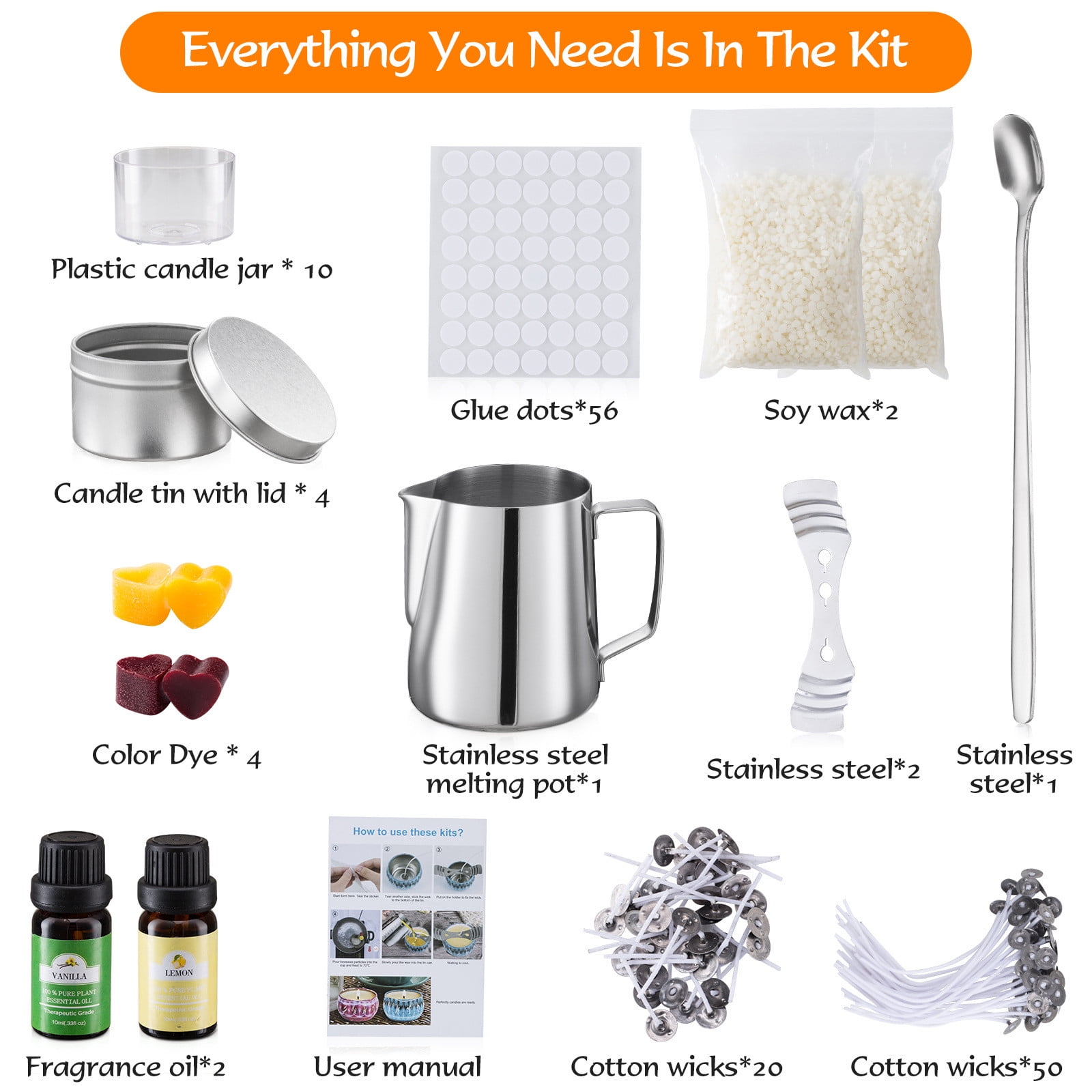 DIY Candle Making Kit | Candle Craft Set - Complete Supplies with Lemon Scent, Jars, Wicks, Holders, Stickers, Spoon, Color Block, Manual | 1200g | Gift Packaging
