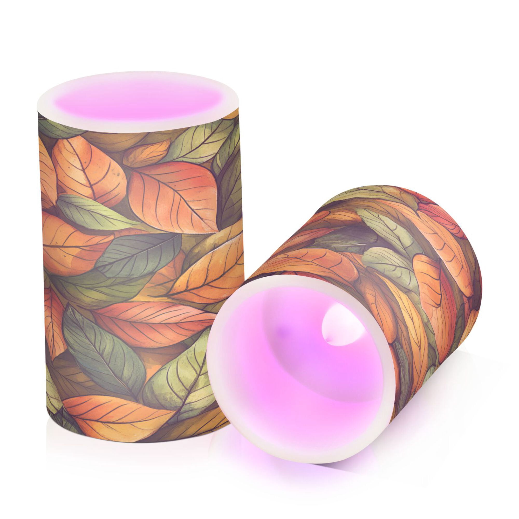 Yayeee Flameless Candles with Remote Flickering Battery Operated Multi Color Changing, Green Retro Leaves