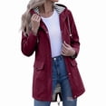 thumbnail image 6 of FAVIPT Womens Waterproof Coat Zipper Drawstring Striped Jackets Lightweight Casual Summer Hiking Hooded Jackets with Pockets Wine,S, 6 of 6