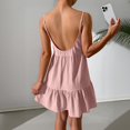 thumbnail image 5 of Women Sleeveless Backless Slip Mini Dress Sexy Lady High Elastic Waist Solid Ruffle Straight Fitting Slimming Evening Party Dresses Pink M, 5 of 5