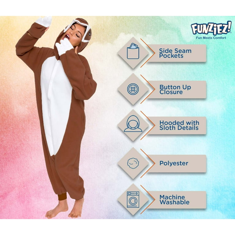 Sloth One Piece Plush Adult Animal Costume Jumpsuit by FUNZIEZ Dark Brown Small Walmart