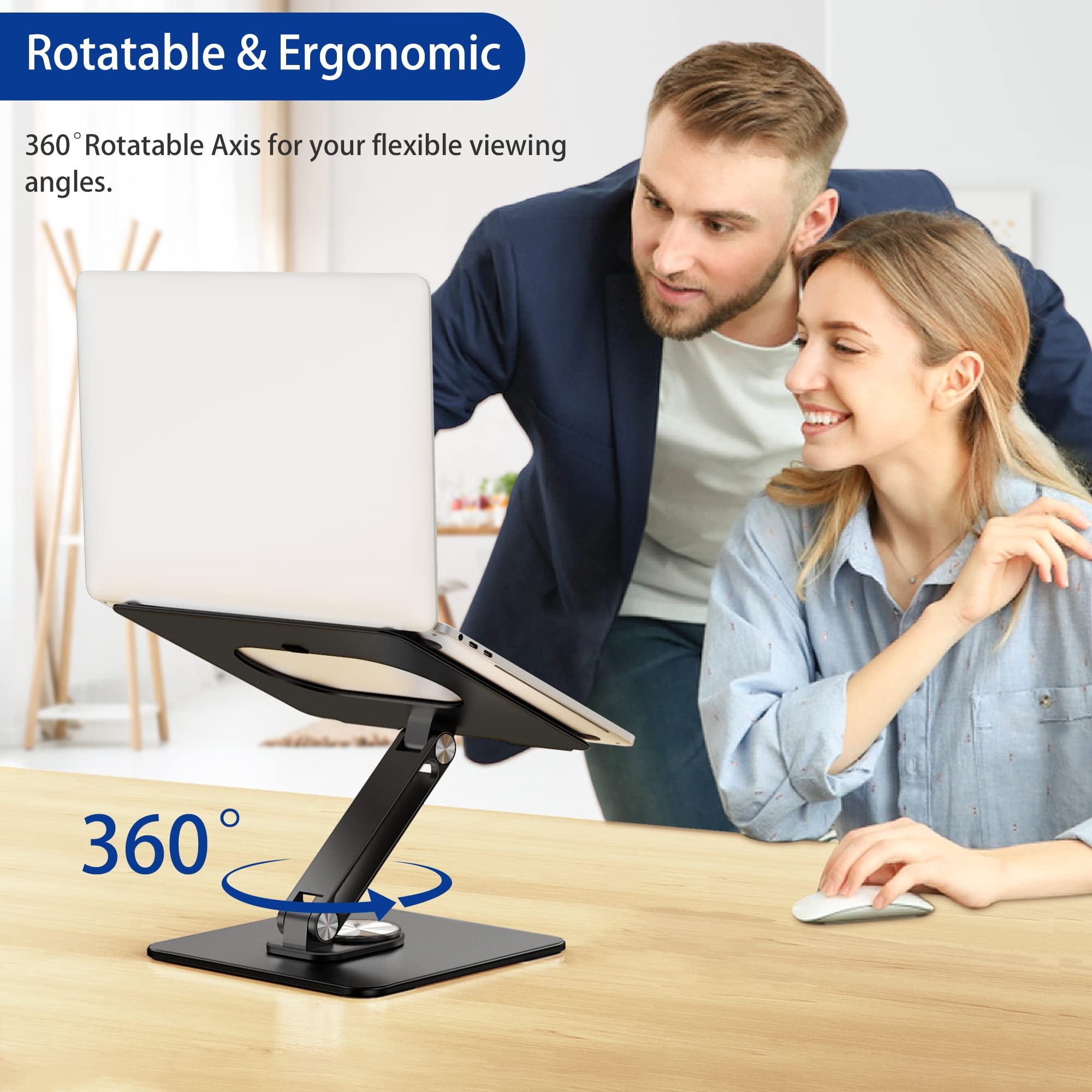 Lsx7 Laptop Stand With 360 Rotating Base  Ergonomic Adjustable Notebook Riser Foldable Computer Holder Compatible 10-15.6" Laptops (black)