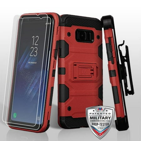 Twin Phone - Samsung Galaxy S8+, S8 Plus Case - Wydan Heavy Duty Shockproof Kickstand Holster Combo 3-in-1 Phone Cover w/ Twin Pack of Screen Protectors Red on Black