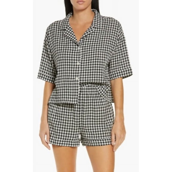 Papinelle BLACK/WHITE Gingham Woven Boxer Pajama Set, US X-Large