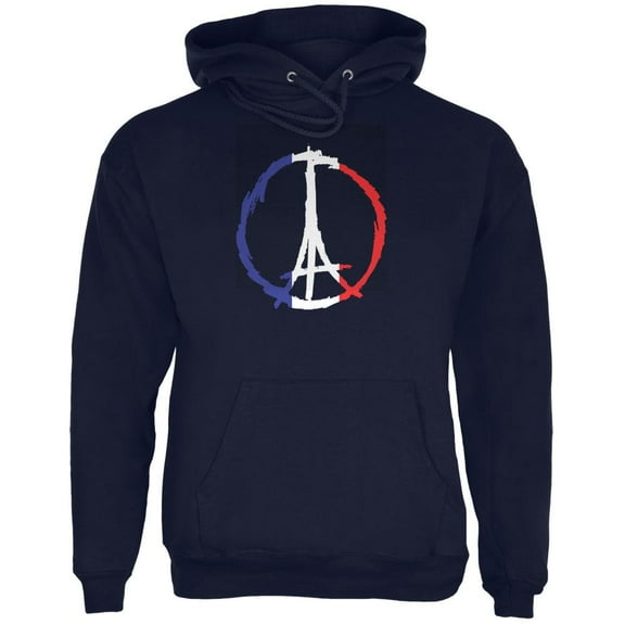 Peace for Paris France Flag Navy Adult Hoodie - X-Large