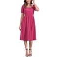 thumbnail image 2 of INSPIRE CHIC Vestidos de Ojal para Mujeres, Cuello Cuadrado, Manga Corta Abullonada, Casual, Corte A, Vestido Midi de Verano, M, Rosa Fucsia Oscuro, 2 of 6