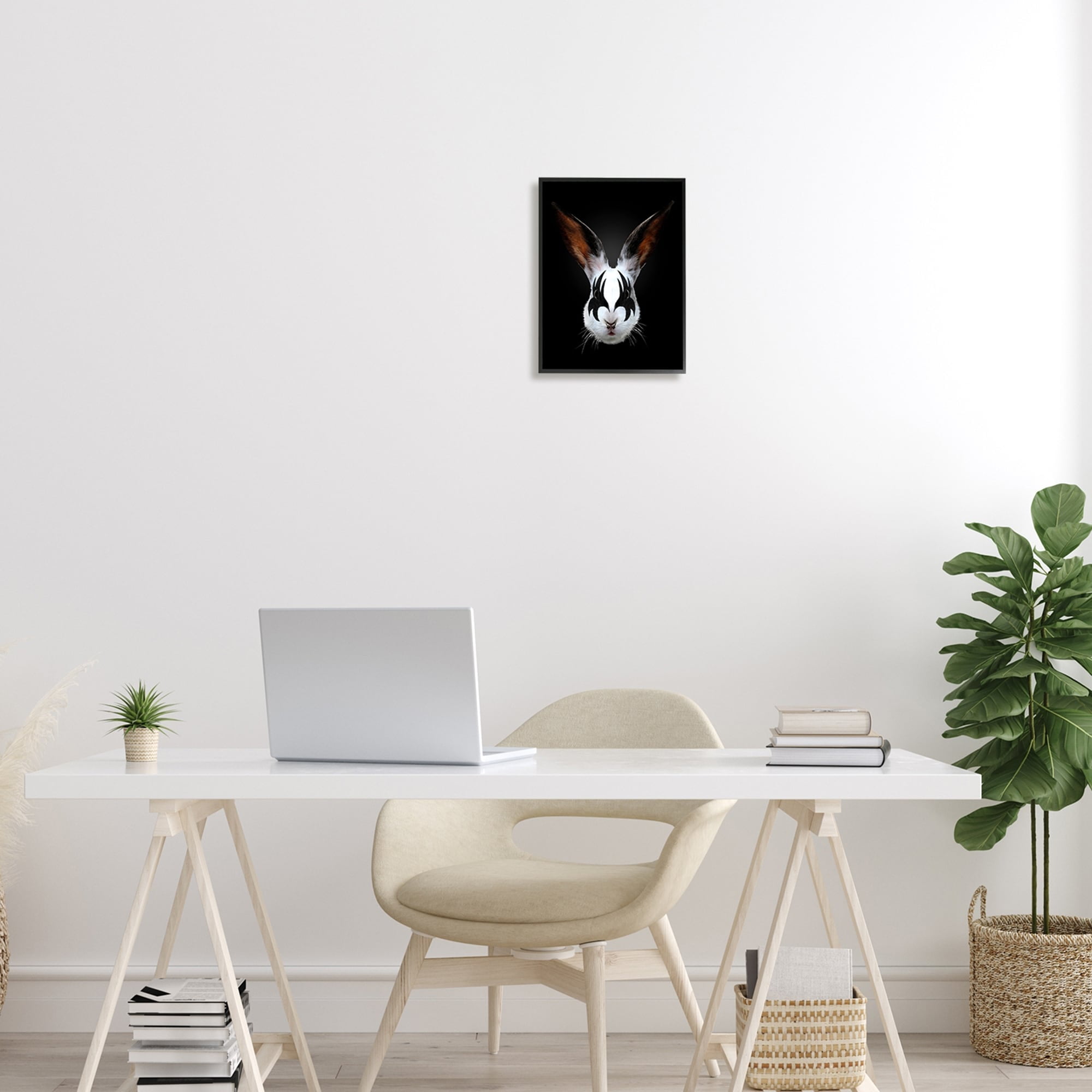 Stupell Industries Abstract Rabbit Bunny Makeup Head Black Background Framed Wall Art, 24 x 30, Design by Robert Farkas