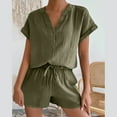 thumbnail image 2 of HAiming Womens Two Piece Sets Summer Short Sleeve V Neck Tops and Drawstring Shorts Outfits Trendy Casual Loungewear, 2 of 7