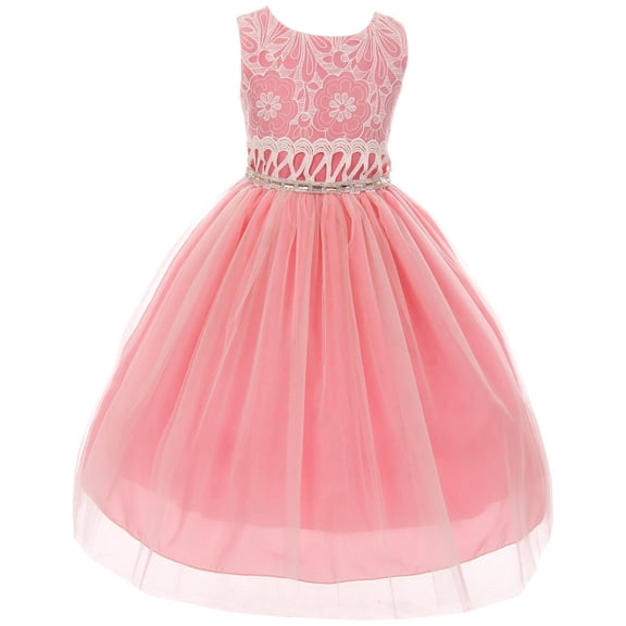 Little Girl Sleeveless Quality Lace Tulle Easter Party Flower Girl Dress USA Coral 2 KK 6429 BNY Corner