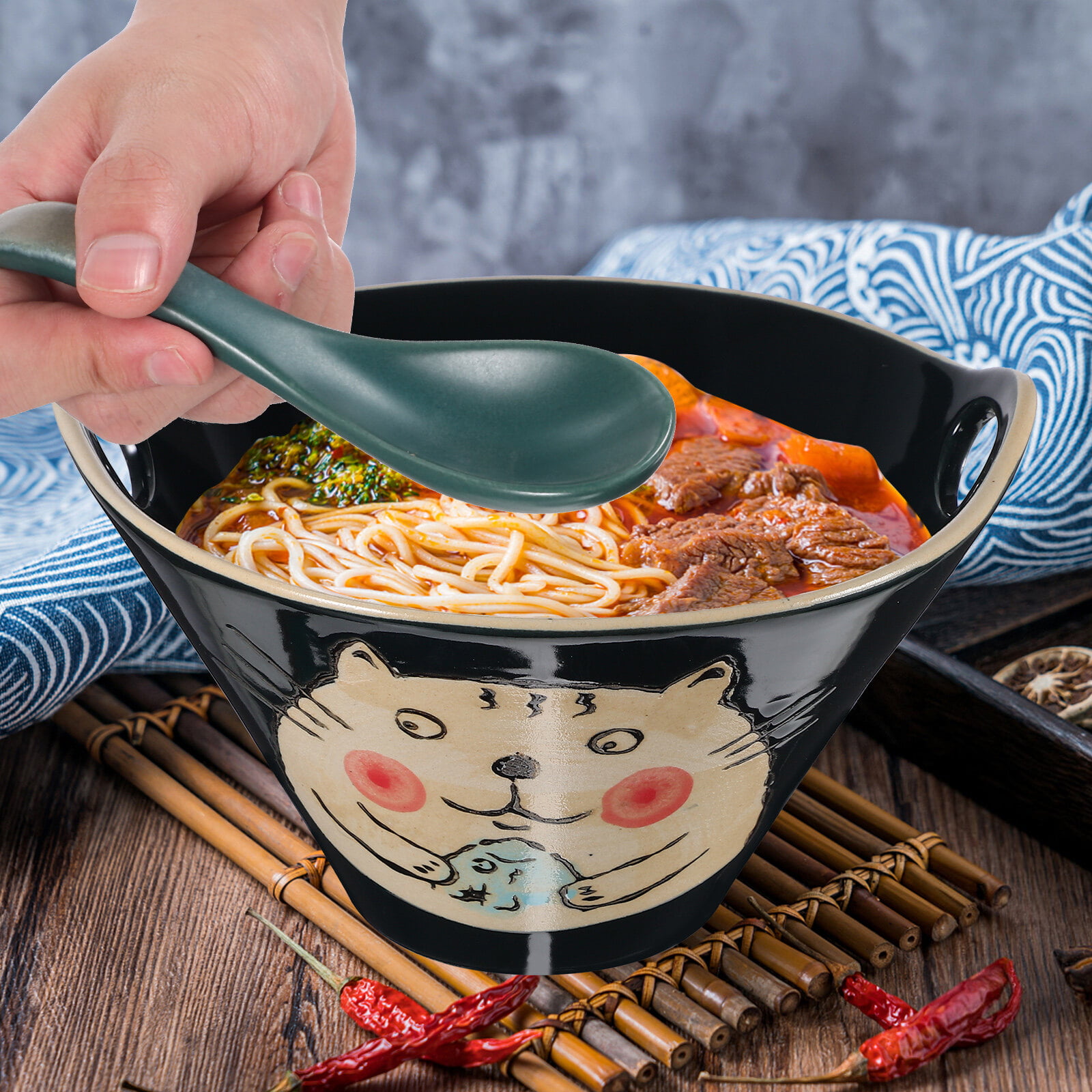 Kawaii Ramen Bowl With Chopsticks Lid Spoon Cute Stainless Steel Instant  Noodles Fruit Salad Soup Cartoon Big Bowl 1000/1200m