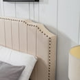 thumbnail image 3 of Queen Size Bed with Headboard, Modern Linen Curved Upholstered Platform Bed, Solid Wood Frame, Nailhead Trim, Beige 57447, 3 of 9
