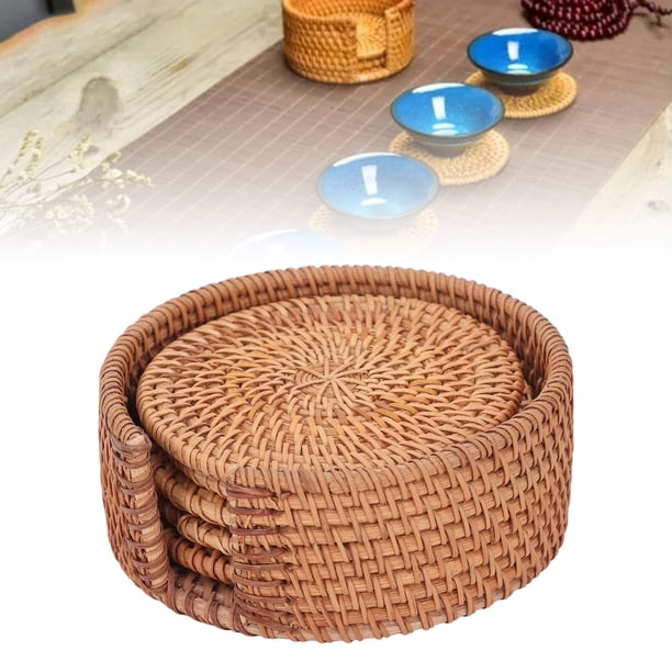 Posavasos De Ratán Tejido A Mano, Fácil Mantenimiento Posavasos De Taza De Té De Ratán Exquisita Artesanía Multifuncional 10 Cm De Diámetro Aspecto Elegante 5 Piezas Para