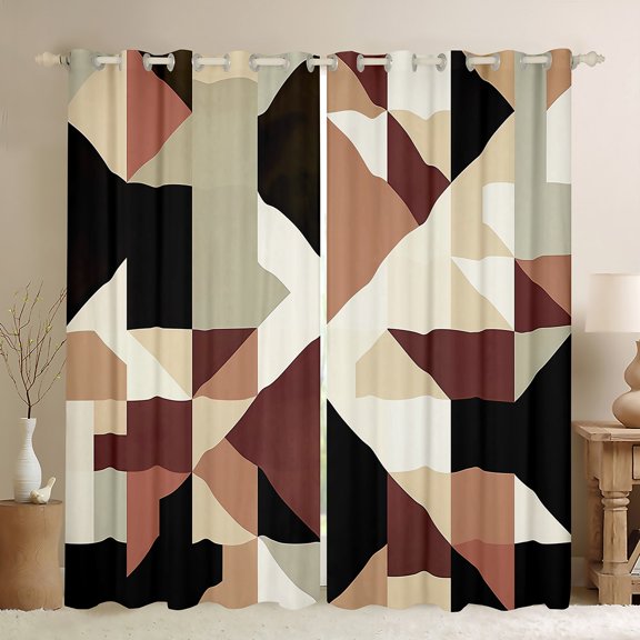Manfei Chic Abstract Blackout Curtains Set of 2 (52x84 Each) for Adult, Brown Rectangle Geometric Window Curtains, Retro Artwork Curtains and Drapes, Curtains Blackout Room Decor