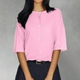 thumbnail image 2 of Duoif Shirts for Women, Womens Half Sleeve Cardigan Shirt Cropped Button down Tops Oversized Lightweight Ribbed Knit Top Summer Tops Pink XXL, 2 of 7
