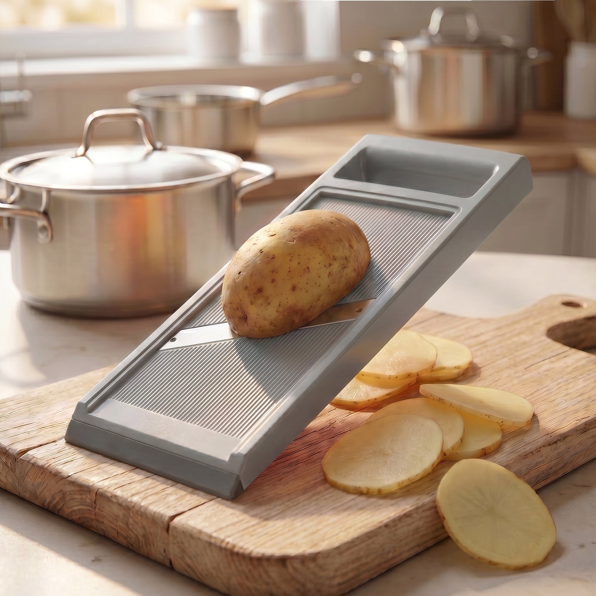 Mandoline Slicer for Kitchen, Vegetable Chopper Multifunctional Cutter for Potato Onion Gray 10.8" x 4.2"