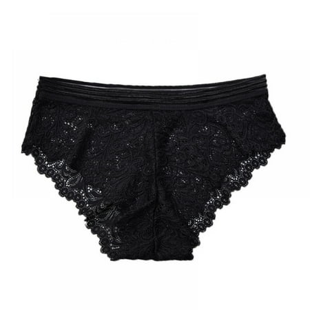 

Women s Solid Semi-Opaque Lace Underwear Briefs