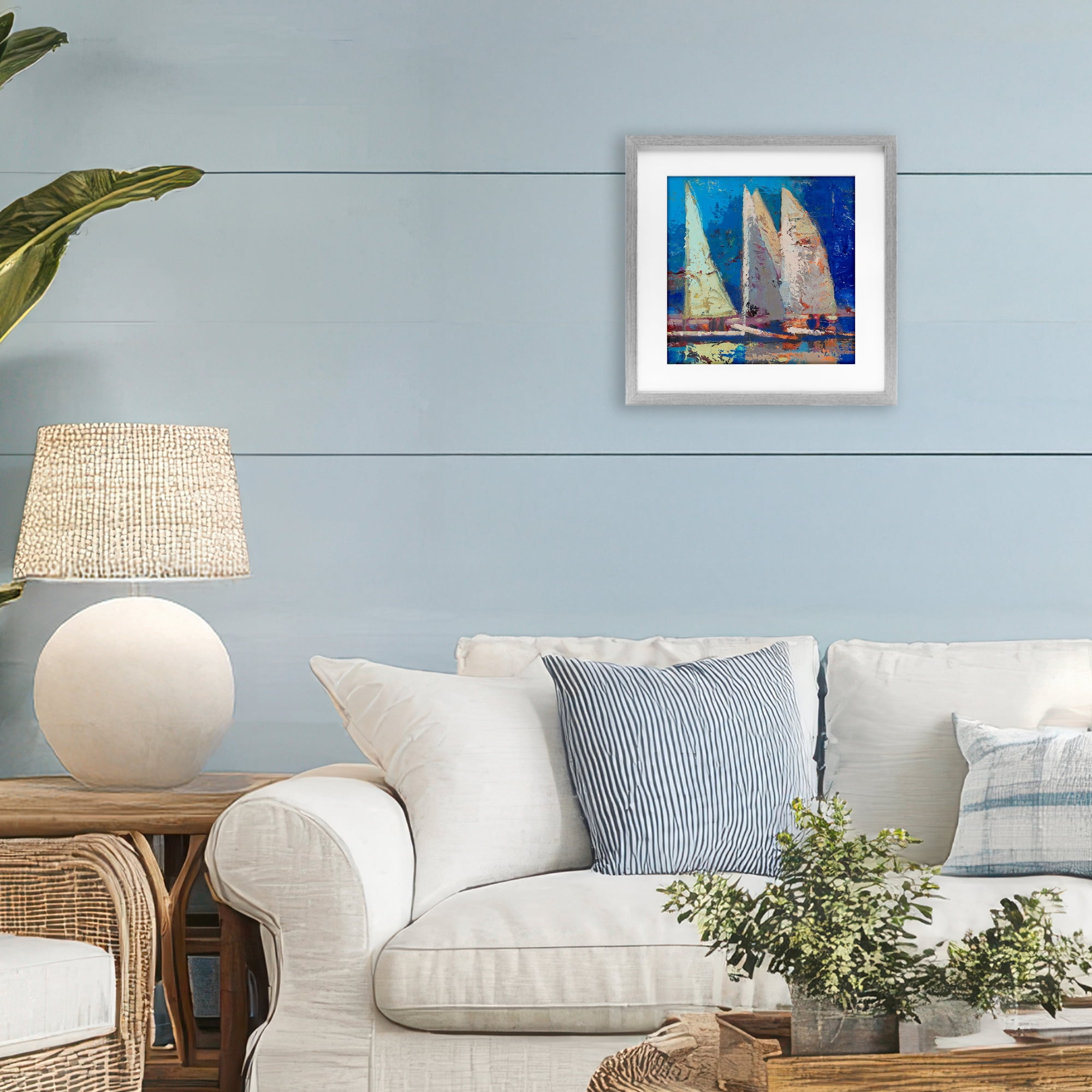 Stupell Industries A Strong Wind Sailboats Gray Framed Print Under Glass, design by Beth A. Forst