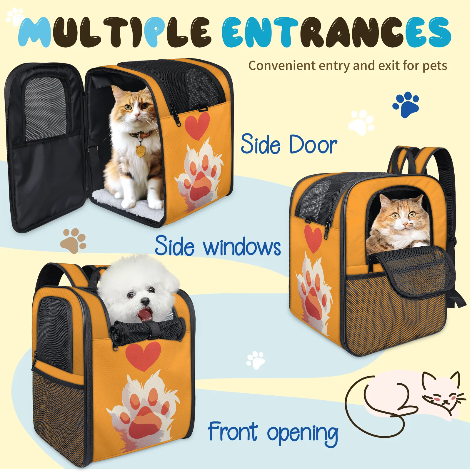 Cat Carrier Backpack with Breathable Mesh,Pet Backpack Carrier for Dog, Cats, Small Animals Less than 13 lbs,Portable Pet Travel Backpack for Traveling/Hiking/Camping/Outdoor