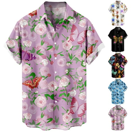 

Youth Adult Casual Short Sleeve T-Shirts Lapel Print Party Clothes For Men Boys