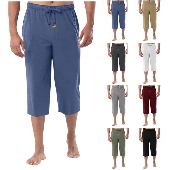 Maplenight Mens Capris Lounge Pants with Pockets Drawstring Elastic Waist Crop Pajama Pants