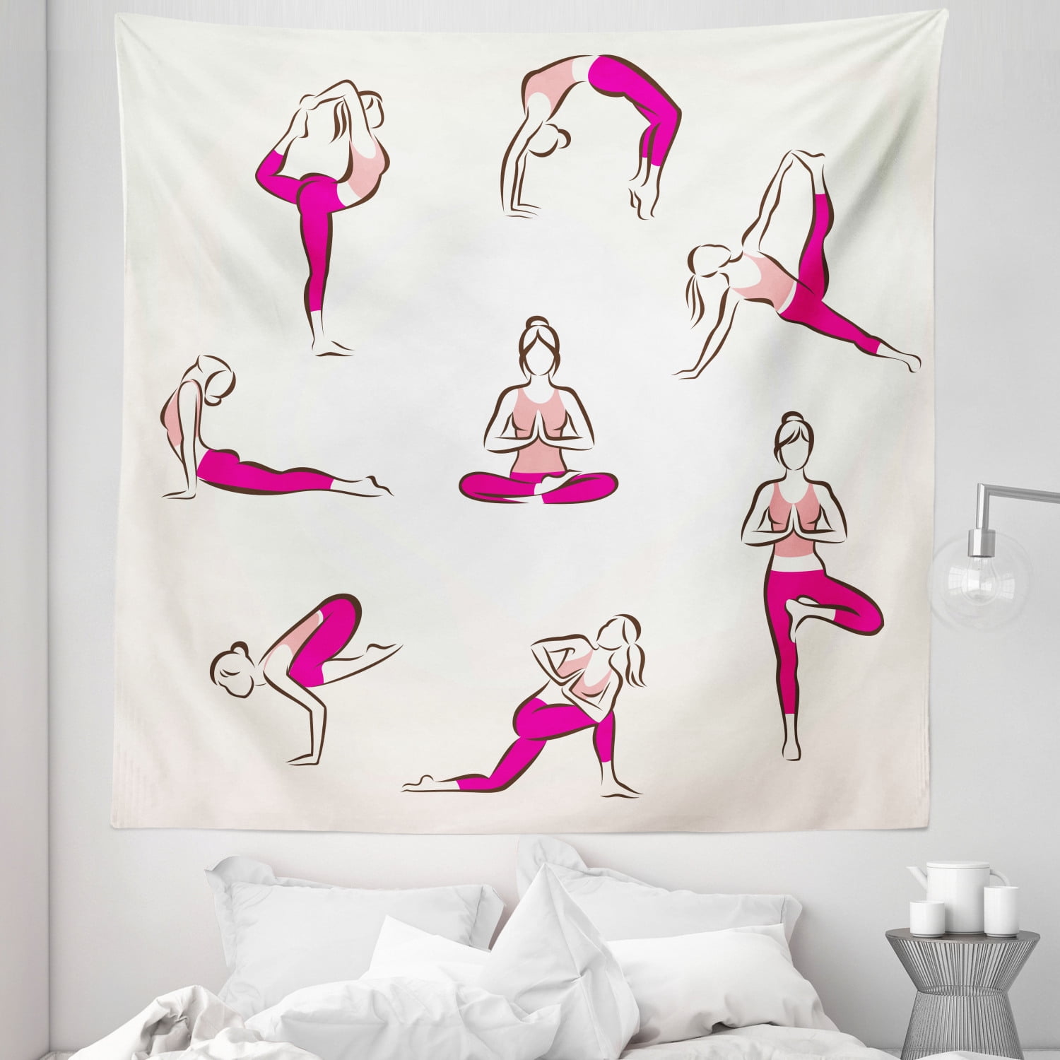 Yoga Tapestry Yoga and Pilates Poses Healthcare Fitness Concept Exercise Gymnastics Fabric Wall Hanging Decor for Bedroom Living Room Dorm 5 Sizes Coral Pink Coconut by Ambesonne Walmart