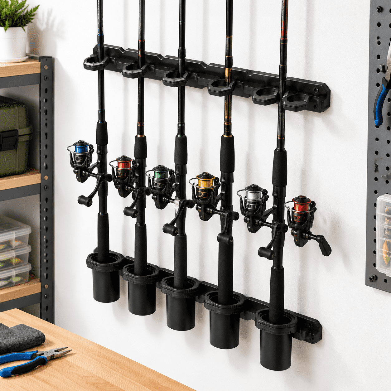 Black 1-pack Fishing Rod Storage Rack Wall & Ceiling Mount Organizer