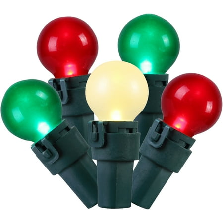 Holiday Time Indoor & Outdoor LED Warm White, Green & Red Glass G15 Lights, 19', 70 Count