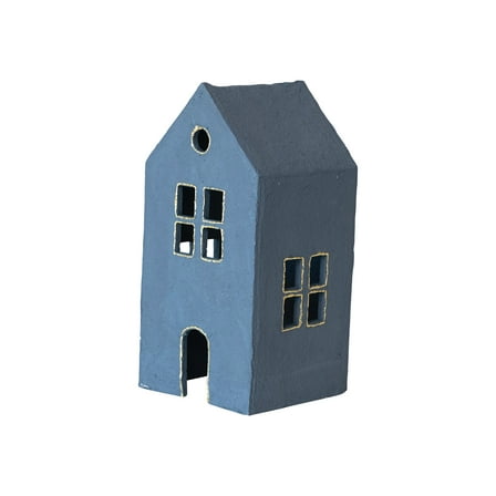 Creative Co-Op Decorative Hand-Painted Paper Mache House, Blue and Gold