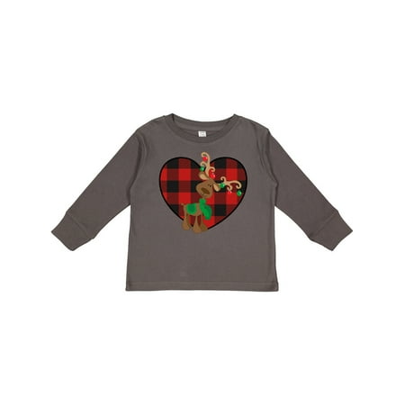 

Inktastic Christmas Reindeer Buffalo Plaid Gift Toddler Boy or Toddler Girl Long Sleeve T-Shirt