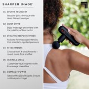 Sharper Image® Powerboost Move® Deep Tissue Portable Percussion Massager, Massage Gun w/ 4 Attachments, Whisper Quiet Operation, Variable Strength Full Body Recovery, Rechargeable