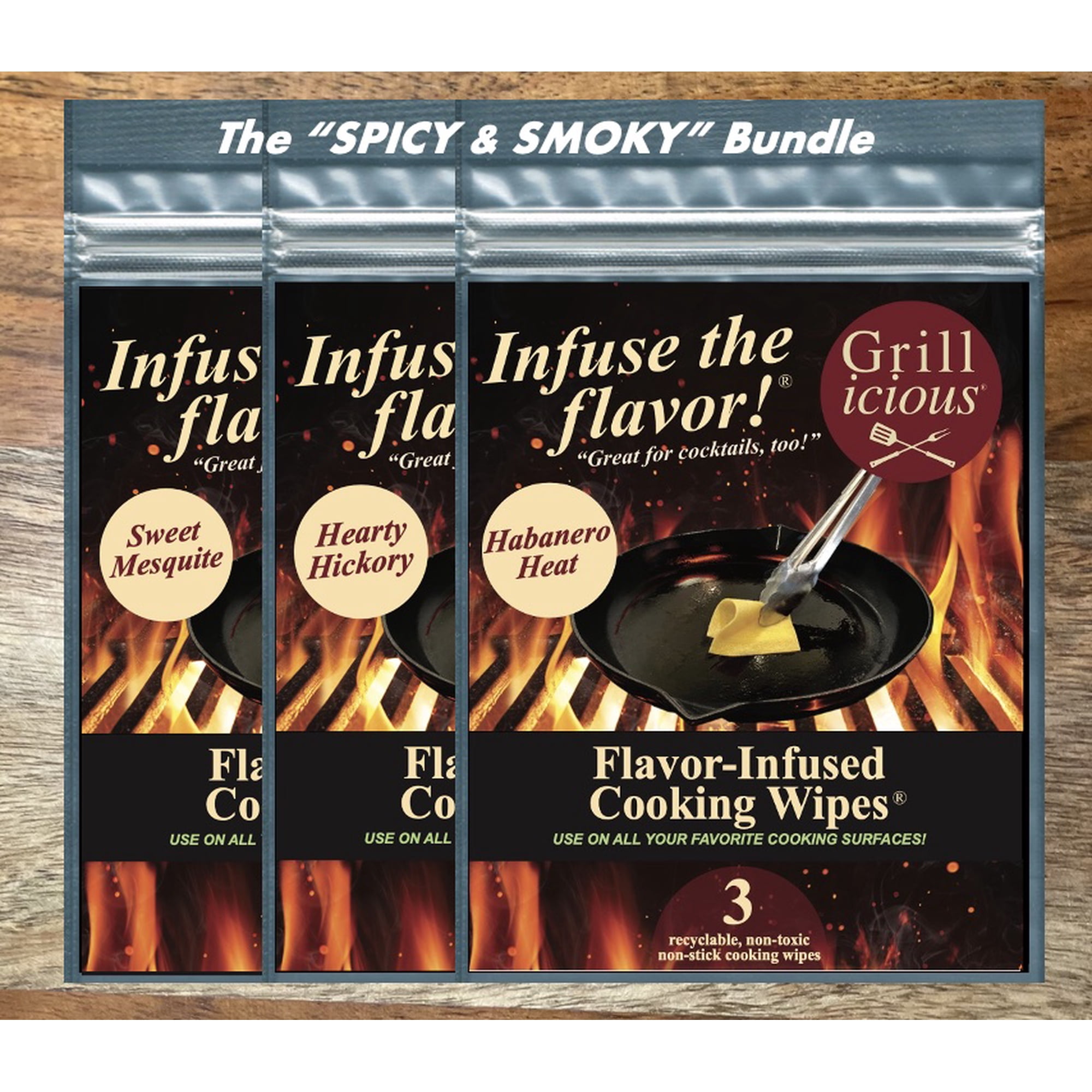 Grillicious Spicy & Smokey Mesquite, Hickory, Habanero Flavor-Infused Cooking Wipes, 18 Count