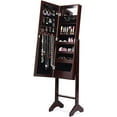 thumbnail image 2 of Giantex Jewelry Cabinet Box Armoire Organizer with 18 LED, Standing for Home Bedroom 16 Lipstick Holder 1 Inside Makeup Mirror Full Lights, Large Storage Mirrored Cabinets Jewelry Armoires (Brown), 2 of 8