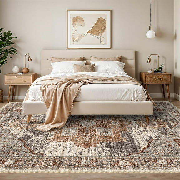 RUUGME Washable 10x14 Area Rugs - Large Rugs for Living Room Stain Resistant Carpet Vintage Rugs for Bedroom with Non Slip Backing Home Decor Floor Decoration Mat 10x14 Brick