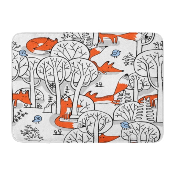 KDAGR Colorful of Little Fox and Birds in Forest Red Doormat Floor Rug Bath Mat 30x18 inch