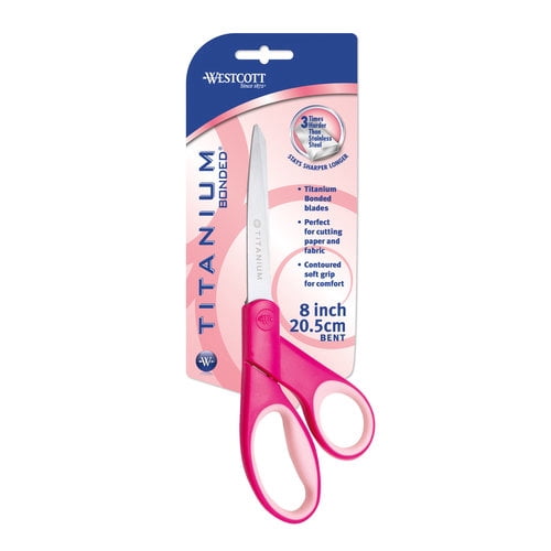 Westcott Titanium Bonded Scissors, 8", Bent, Pink, for Craft, 1-Count, High School Age