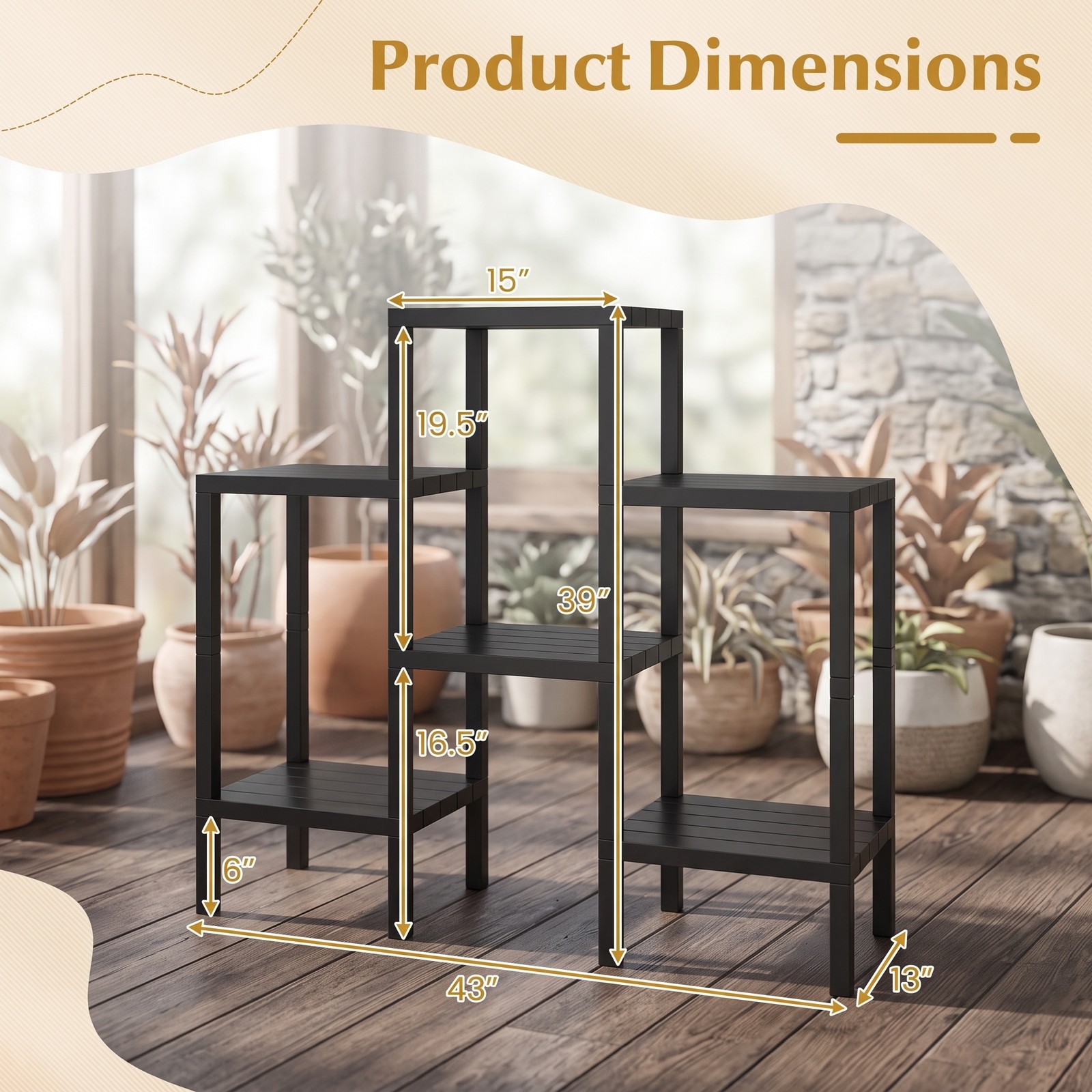 Biotree 6-Tier Plastic Modular Storage Shelves, Freestanding Open Shelving Rack Organizer for Living Room, Kitchen, Bathroom and Garage, Tool-Free Assembly, Black