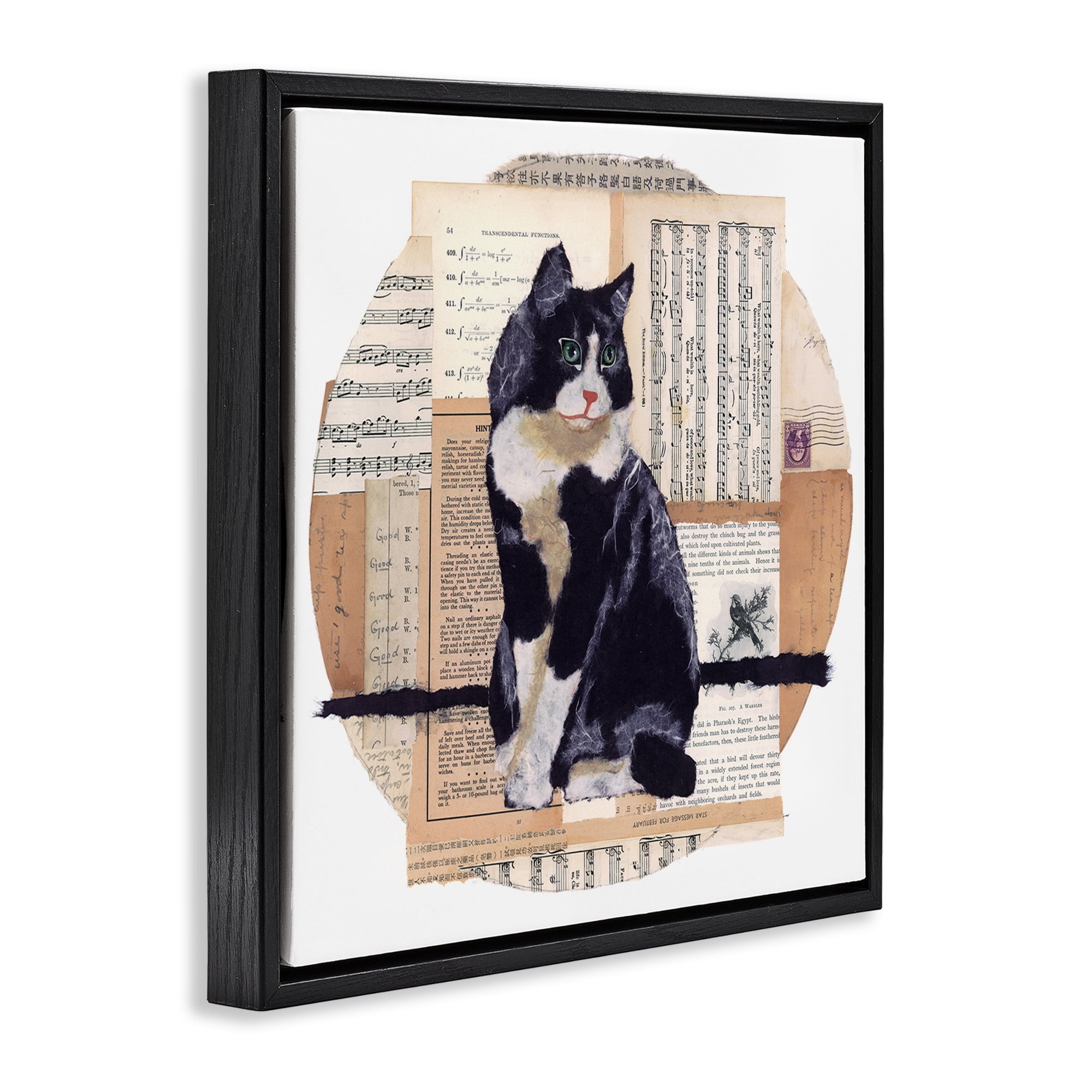 Stupell Industries Tuxedo Cat Collage Animals & Insects Painting Black Floater Framed Canvas Art Print Wall Art, 25 x 25