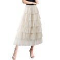 thumbnail image 3 of Cathalem Plus Size Skirt Women's Long Maxi Tulle Skirts A Line High Waisted Tiered Layered Midi Skirt Mesh Ruffle (Beige,One Size), 3 of 6