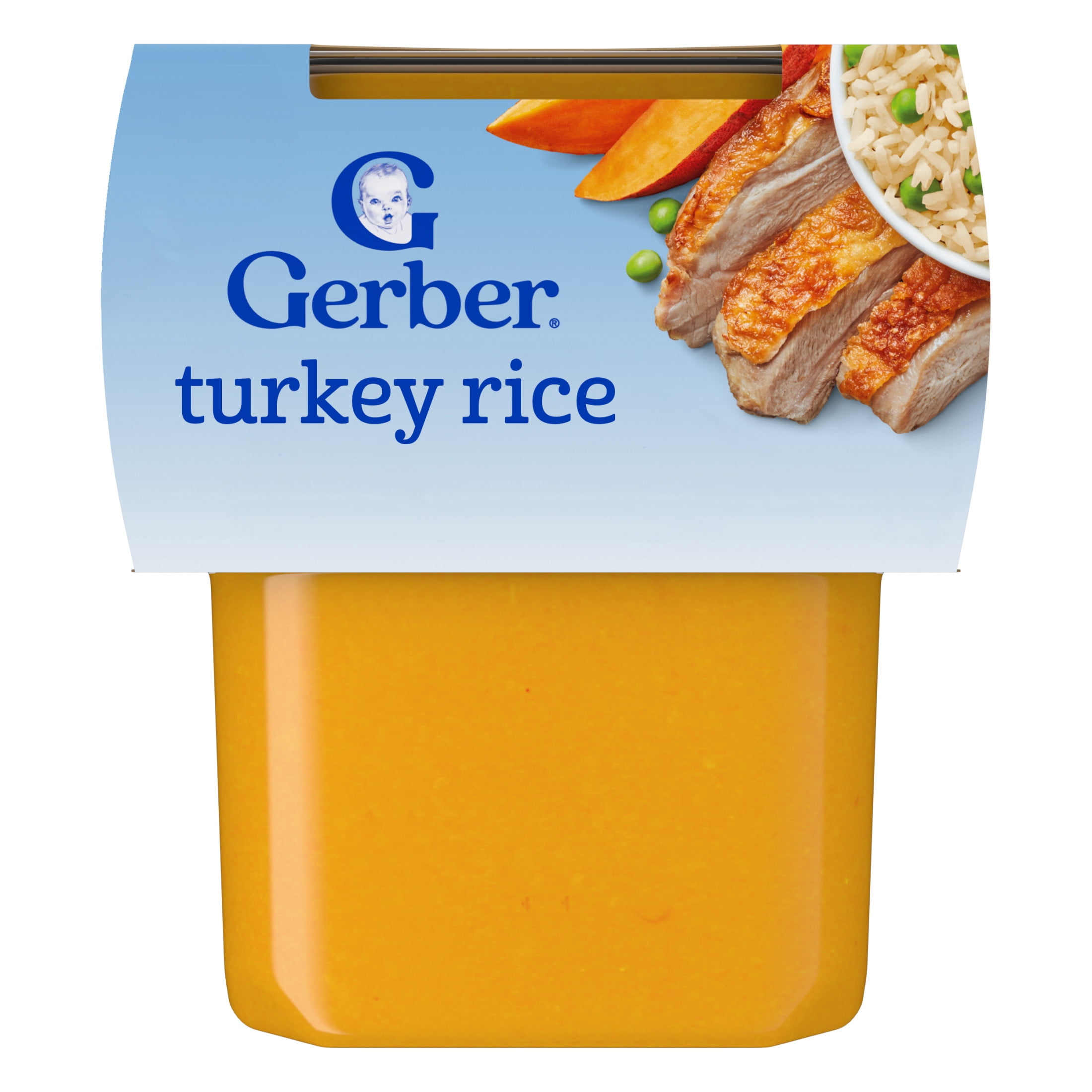 (8 pack) Gerber Stage 2 Baby Food, Turkey Rice Puree Tub, Baby Puree, 2PK 8 oz