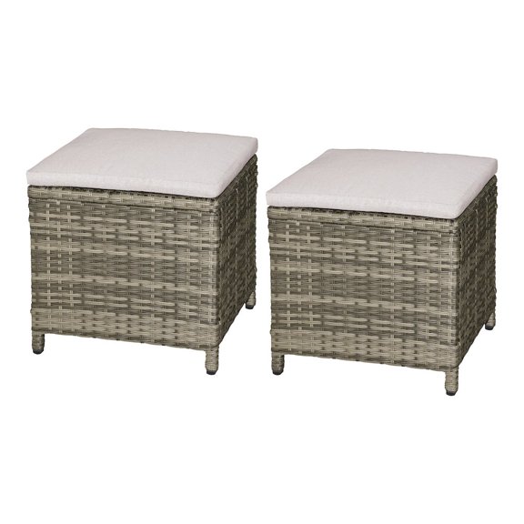 Furniture of America Antigua Modern Wicker Patio Ottoman (Set of 2), Brown
