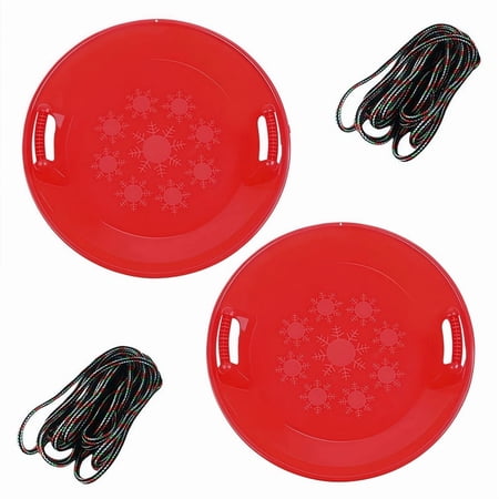 2Pack 2FT Red Snow Sleds for Kids and Adults Portable Toboggan with Easy-Grip Rope for Birthday Gifts Holiday Gifts