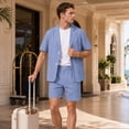 thumbnail image 3 of AZoiNM Men's Short Sleeve Shorts Suit Set Summer Two Button Notch Lapel Loose Fit, 3 of 18