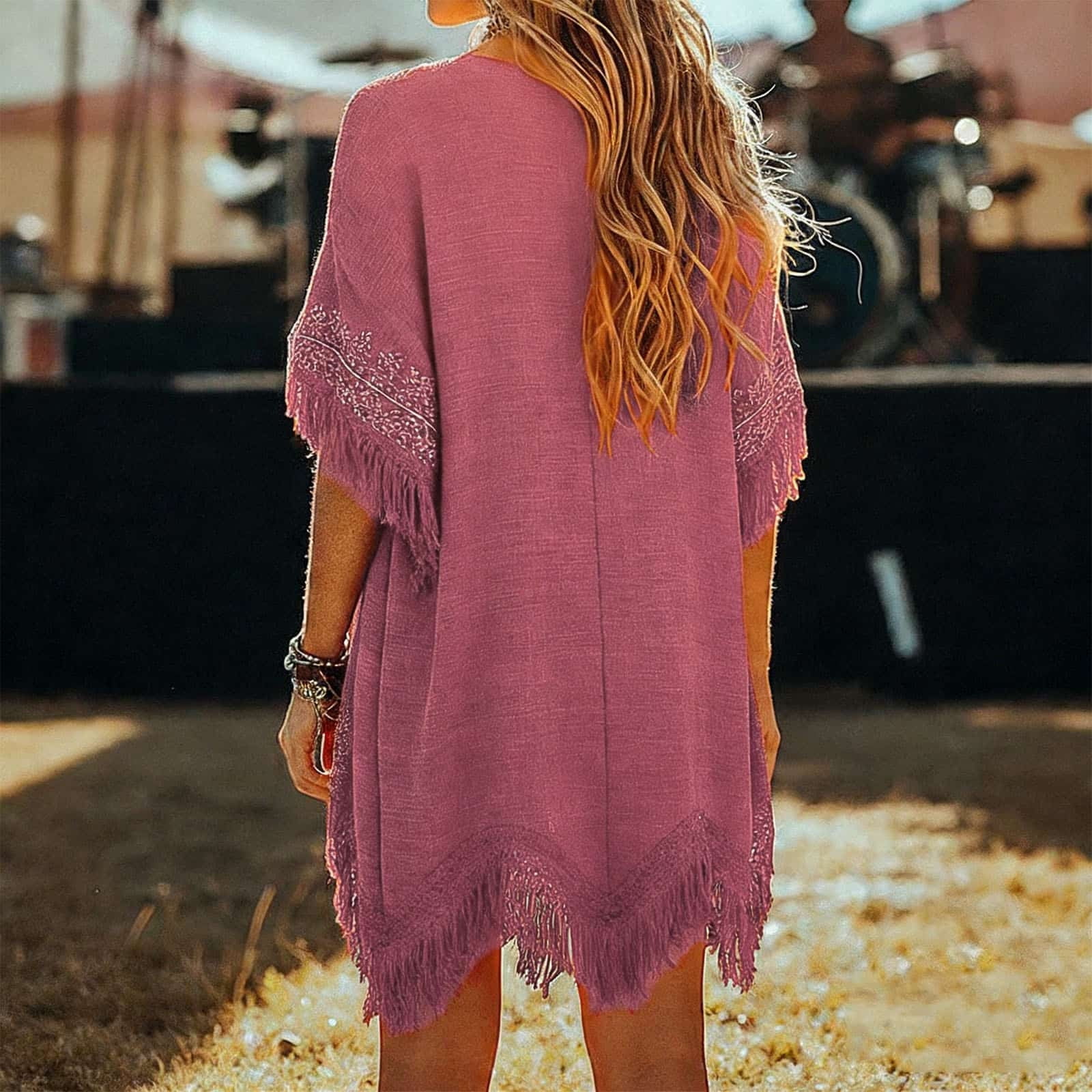 Women's Boho Summer Embroidered Linen Mini Dress, Loose V Neck Short Sleeve Casual Beach Coverups Tassels Dresses