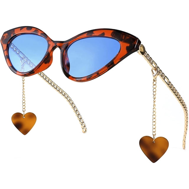 Gafas de sol de moda para mujer, estrechas, con forma de ojo de gato y cadena de metal, patillas H