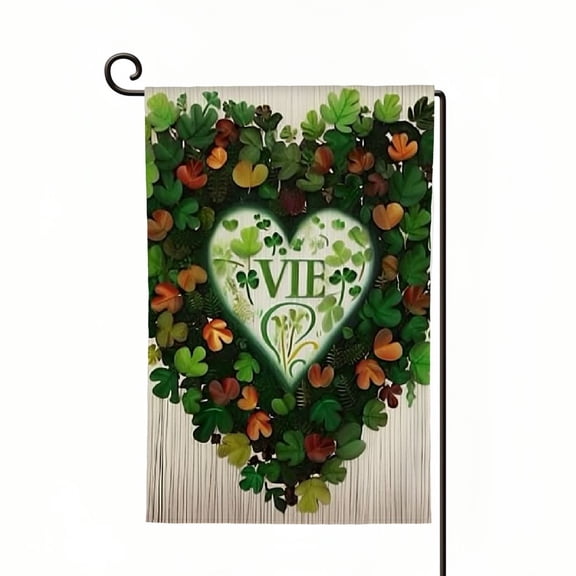 PHYHOO  St Patricks Day Garden Flag Double Sided for Outside Green Shamrocks Heart Small Burlap Welcome Holiday Yard Flag White