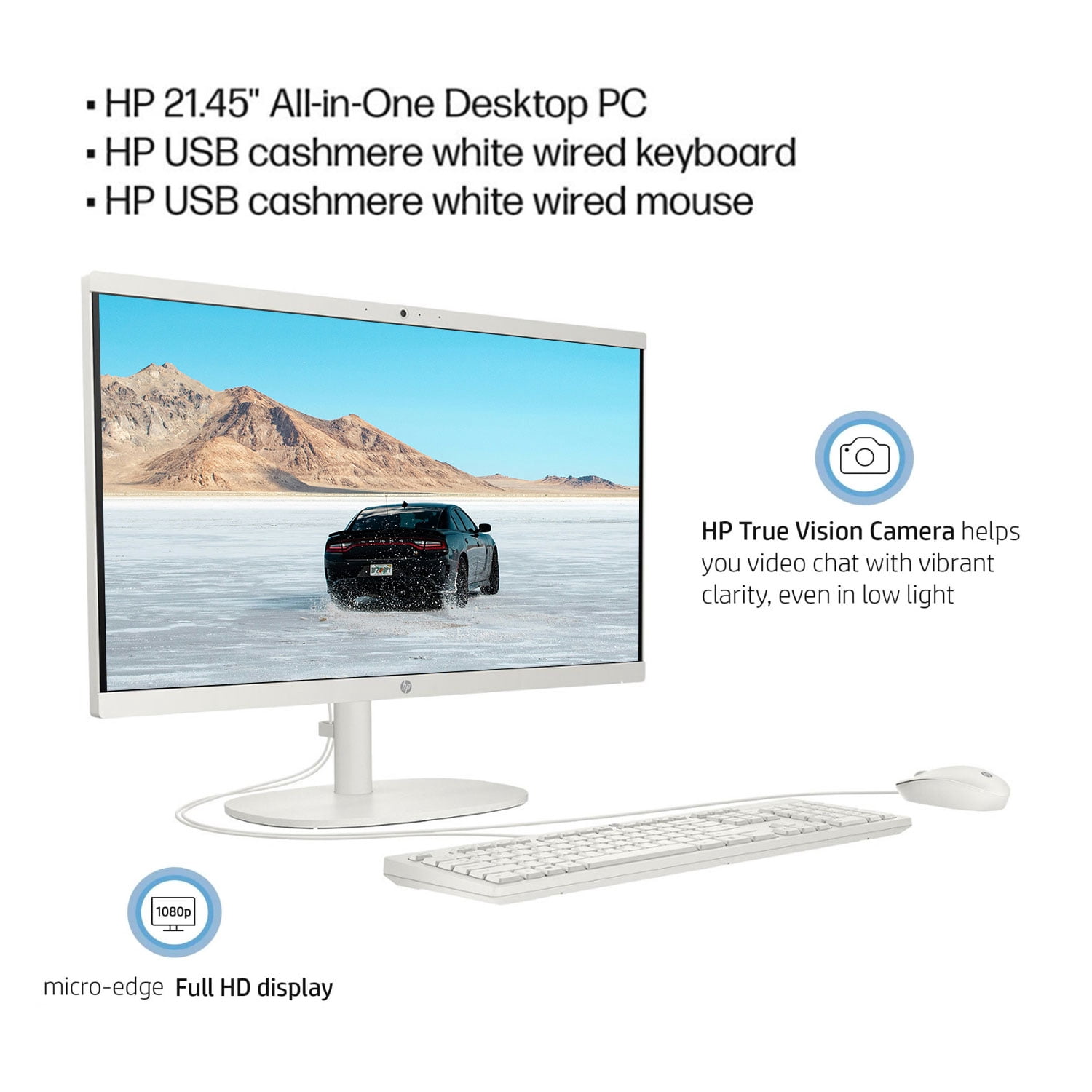 HP Premium 21.5" All-in-One Computer, 21.5" FHD Display, Intel Celeron J4025, 16GB RAM, 512GB SSD, Wired KB & Mouse, Webcam, HDMI, Wi-Fi 6, Win 11 Home, White