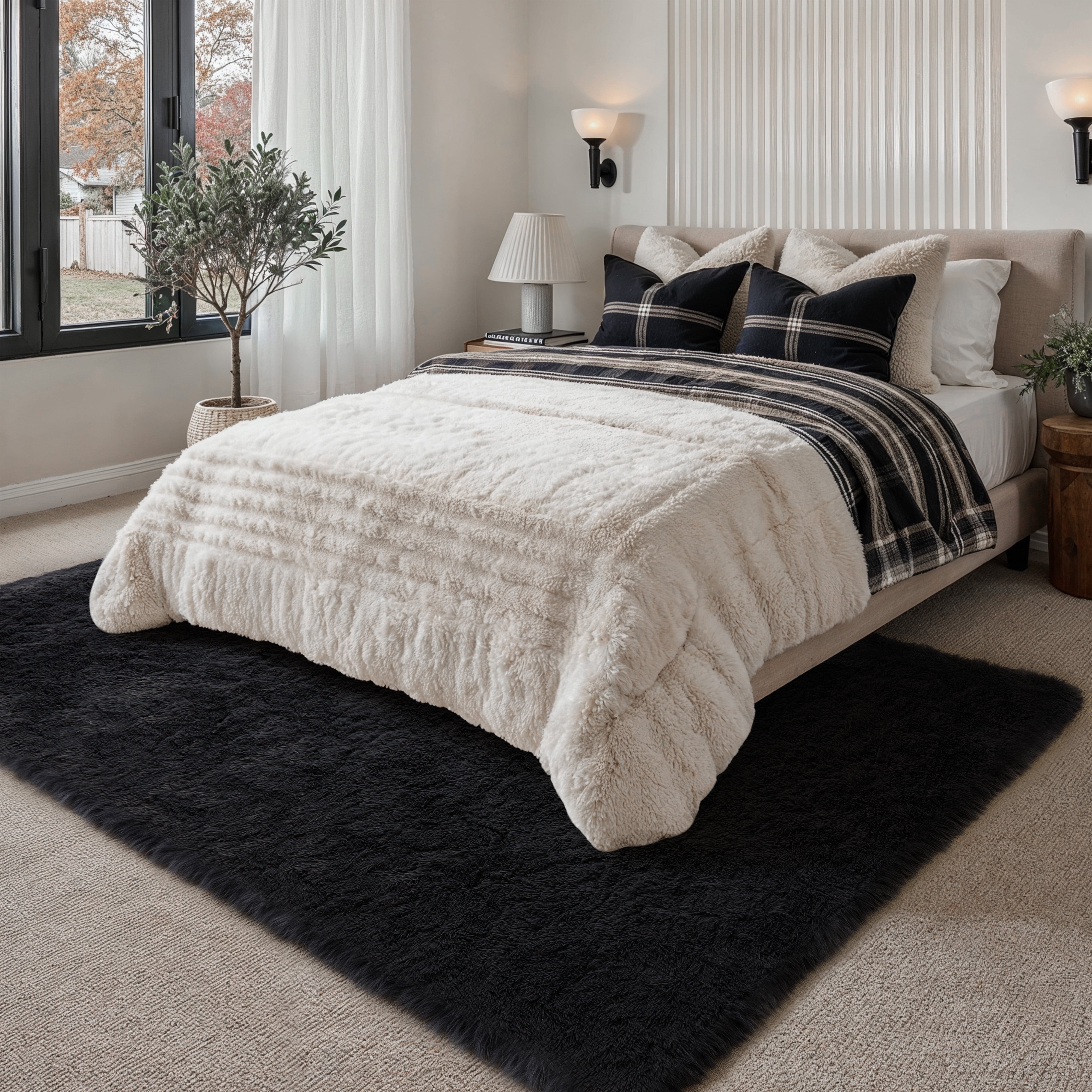 BERTHMEER 8'x10' Shag Area Rugs for Living Room Bedroom Dinning Room Soft Plush Pile Fluffy Fuzzy Indoor Modern Carpets Washable Rugs, Black