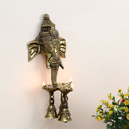 

Aakrati Wall Hanging Three Diya Oil Lamp with Small Bells