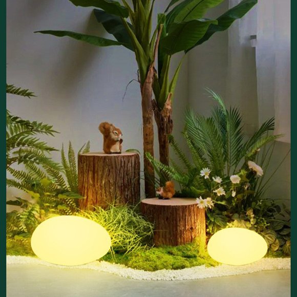 Garden Lights Outdoor Set of Plastic Pebble Shape Decorative Rock Lights